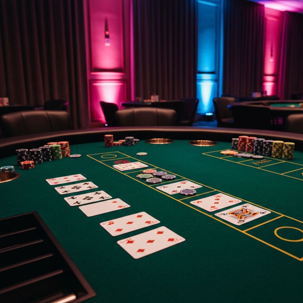 Professional poker table setup at private event